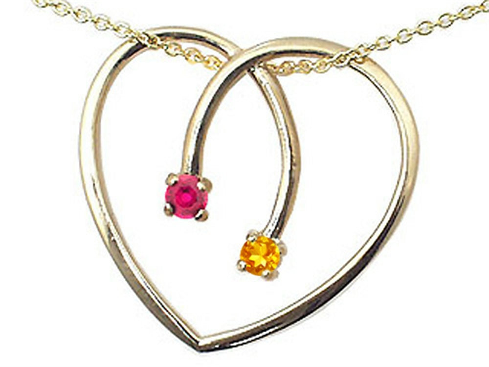 Star K  14kt Gold Heart Shape 2 Stone Mothers Pendant Necklace