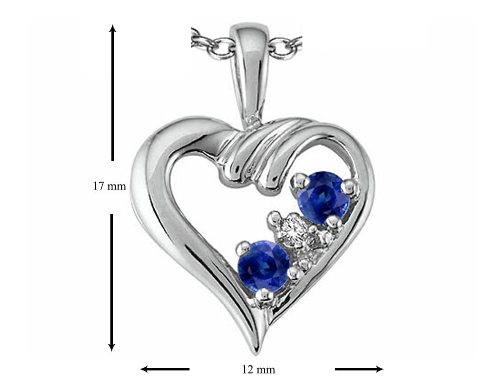 Tommaso Design Round Genuine Sapphire Heart Pendant Necklace