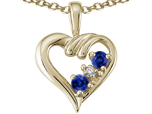 Tommaso Design™ Round Genuine Sapphire Heart Pendant Necklace