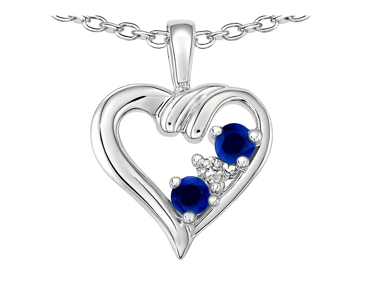 Star K Round Genuine Sapphire Heart Pendant Necklace