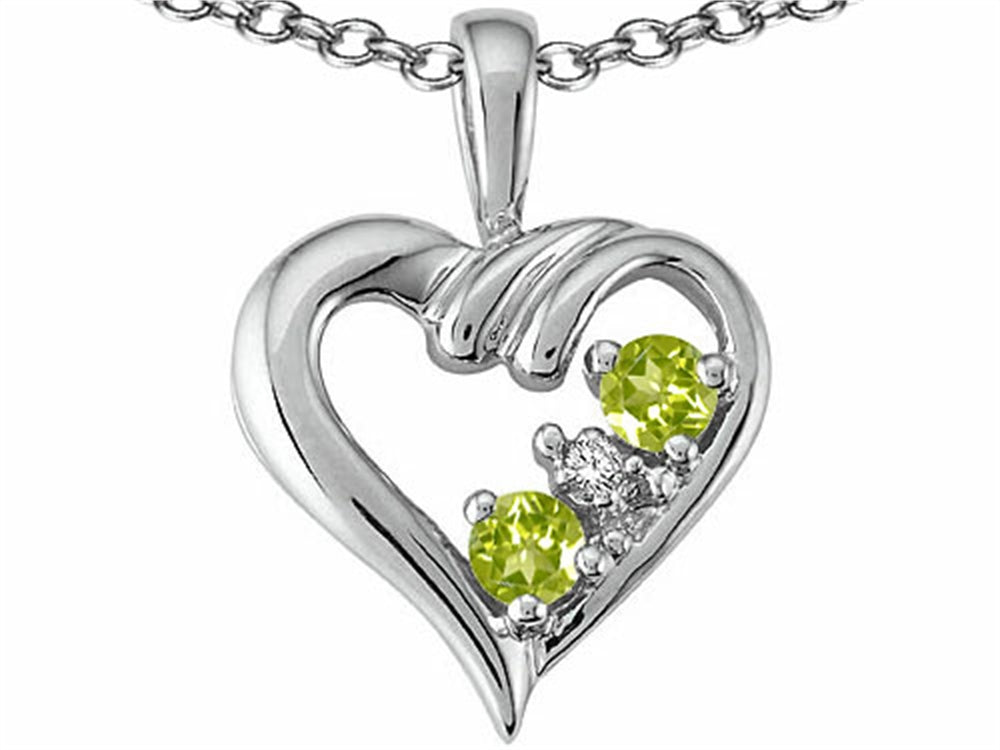 Tommaso Design Round 3mm Genuine Peridot Heart Pendant Necklace