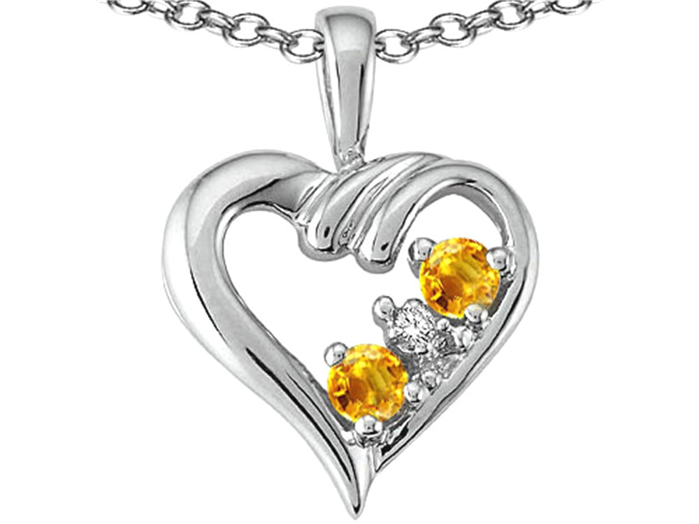 Tommaso Design Round 3 mm Genuine Citrine Heart Pendant Necklace