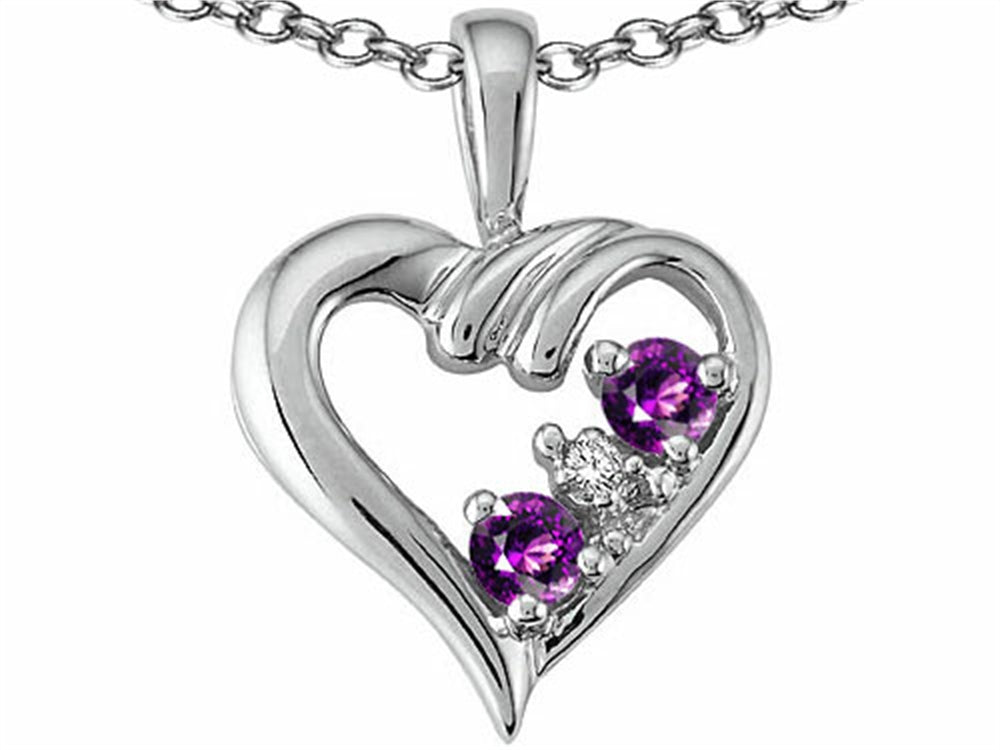Tommaso Design Round 3mm Genuine Amethyst Heart Pendant Necklace