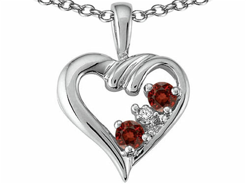 Tommaso Design Round 3 mm Genuine Garnet Heart Pendant Necklace