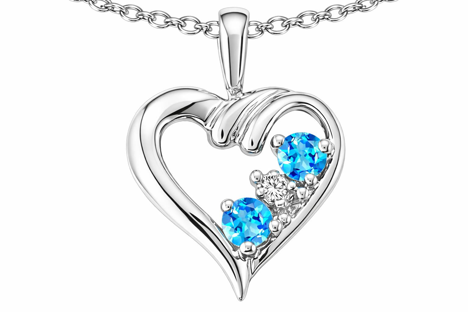 Tommaso Design Heart Shape Genuine Blue Topaz Pendant Necklace