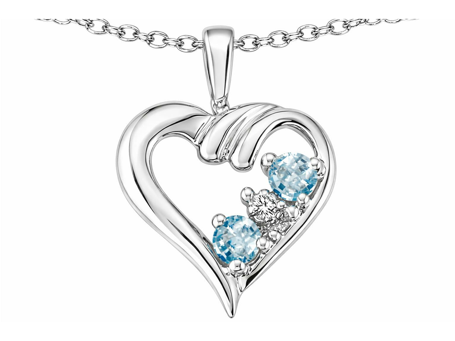 Tommaso Design Round 3mm Genuine Aquamarine Heart Pendant Necklace