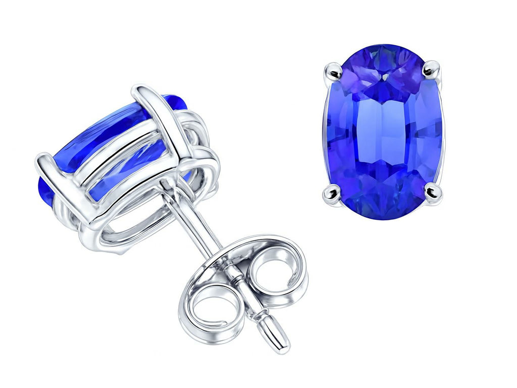 Tommaso Design Genuine Oval Tanzanite Stud Earrings