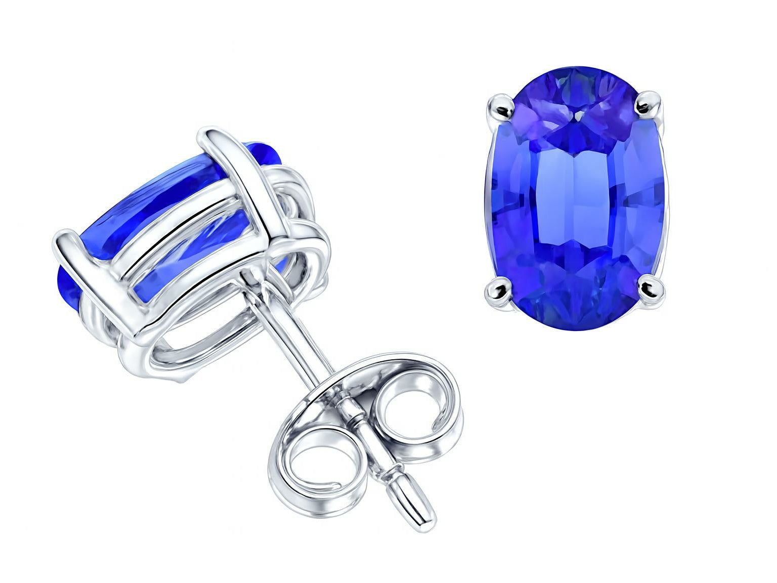 Tommaso Design Genuine Oval Tanzanite Stud Earrings