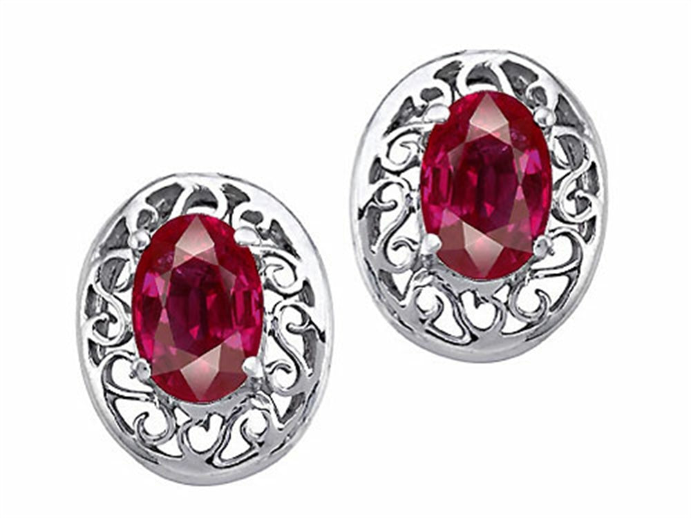Tommaso Design Genuine Oval Ruby Filigree Earrings