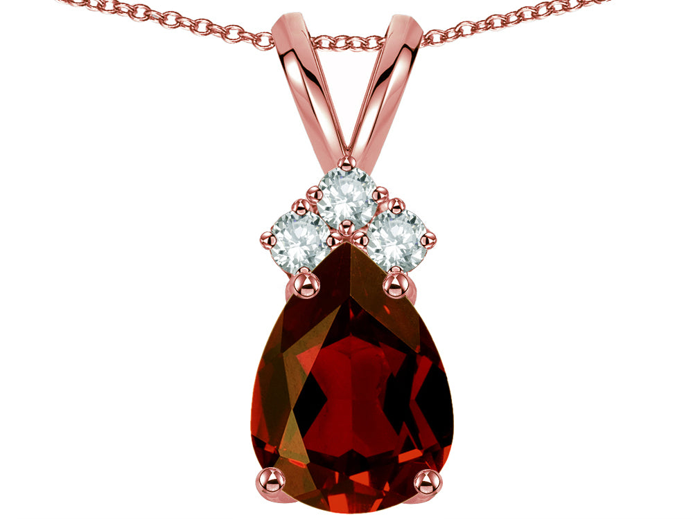 Star K™ Pear Shape 8x6mm Genuine Garnet Rabbit Ear Pendant Necklace