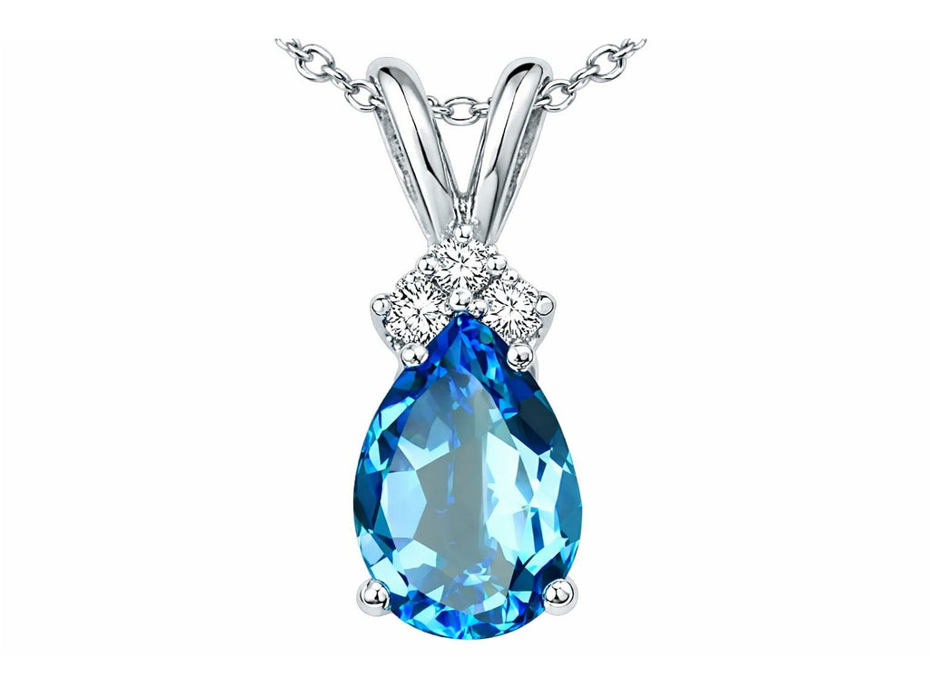 Tommaso Design Genuine Pear Shape Blue Topaz Pendant Necklace