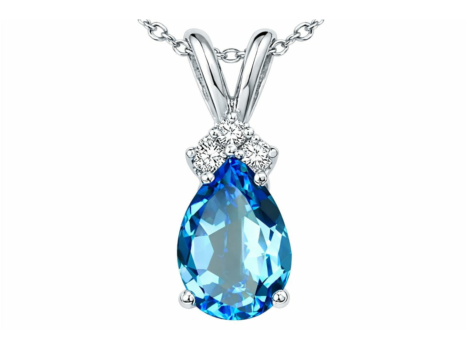 Star K Genuine Pear Shape Blue Topaz Pendant Necklace