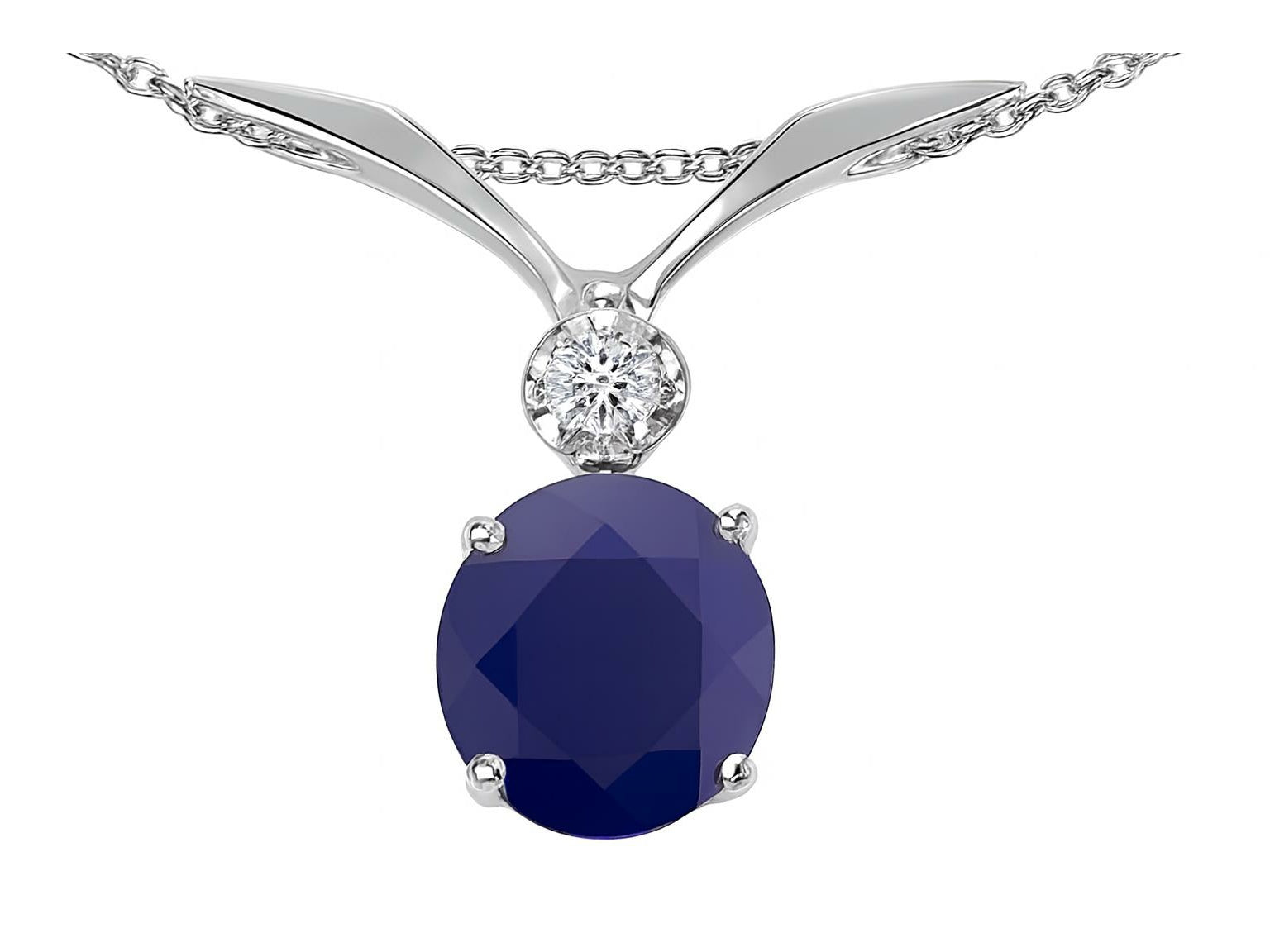 Star K Round 7mm Genuine Black Sapphire Pendant Necklace