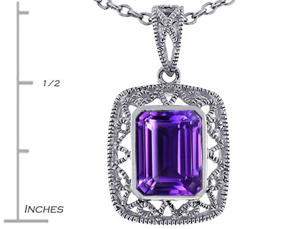 Star K™ Emerald Cut Genuine Amethyst Pendant Necklace