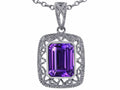 Star K Emerald Cut Genuine Amethyst Pendant Necklace