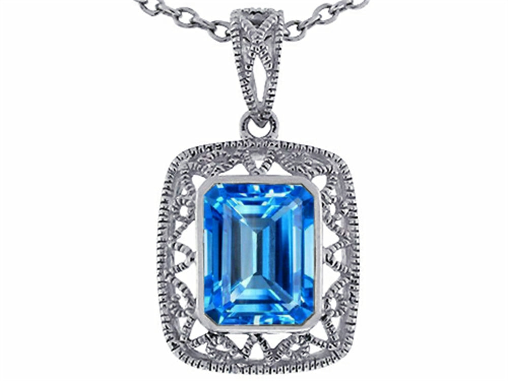 Star K Emerald Cut Genuine Blue Topaz Pendant Necklace