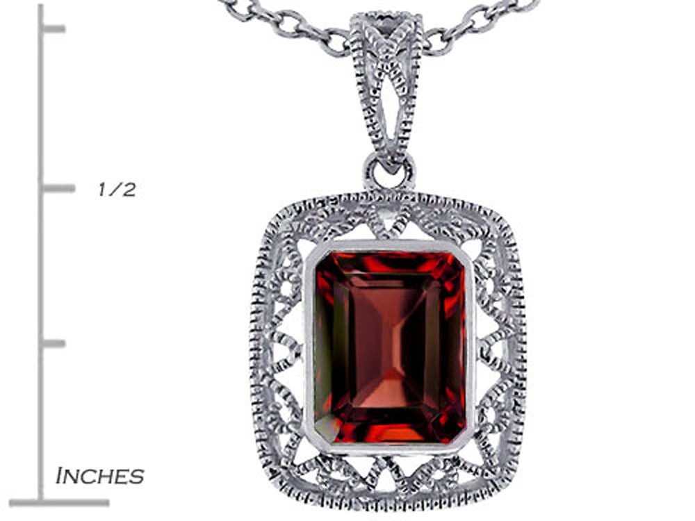 Star K Emerald Cut Genuine Garnet Pendant Necklace