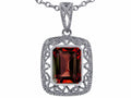 Star K Emerald Cut Genuine Garnet Pendant Necklace