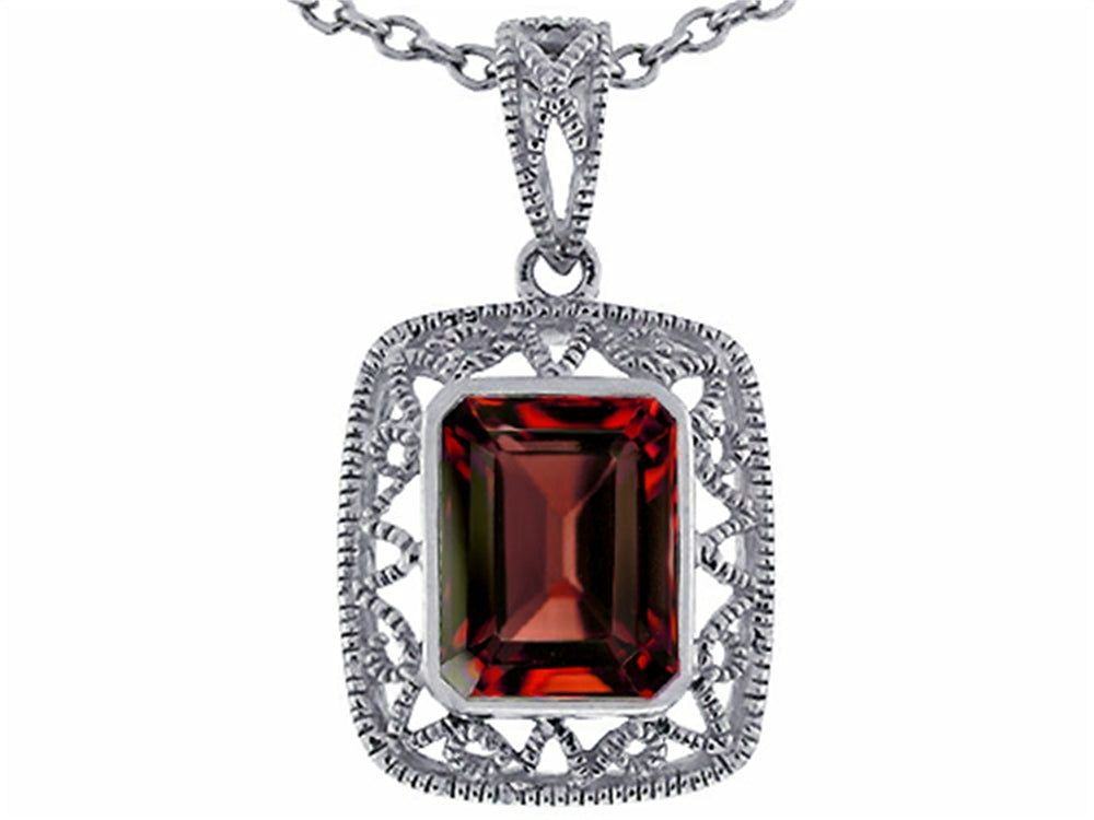 Star K Emerald Cut Genuine Garnet Pendant Necklace