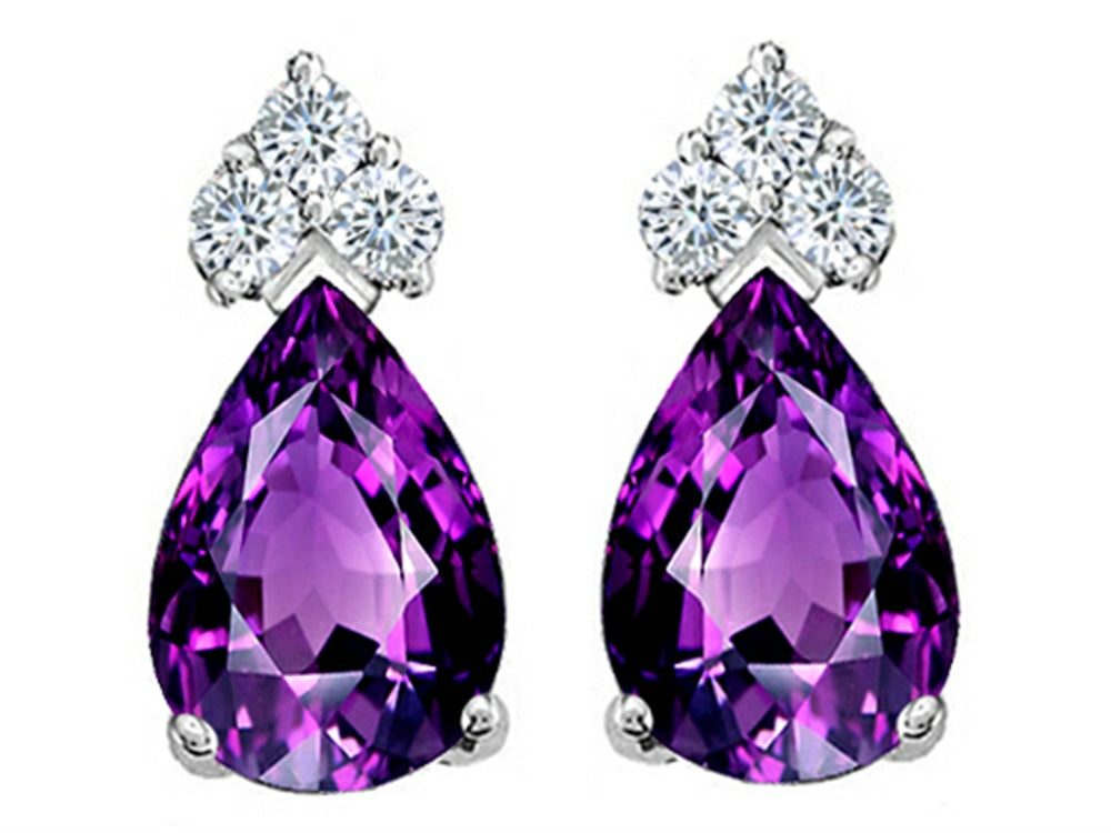 Tommaso Design Pear Shape 7x5mm Genuine Amethyst Earrings