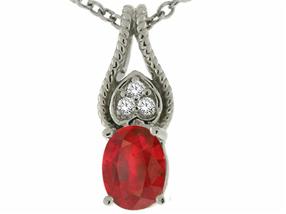 Tommaso Design Oval Ruby and Diamond Pendant Necklace