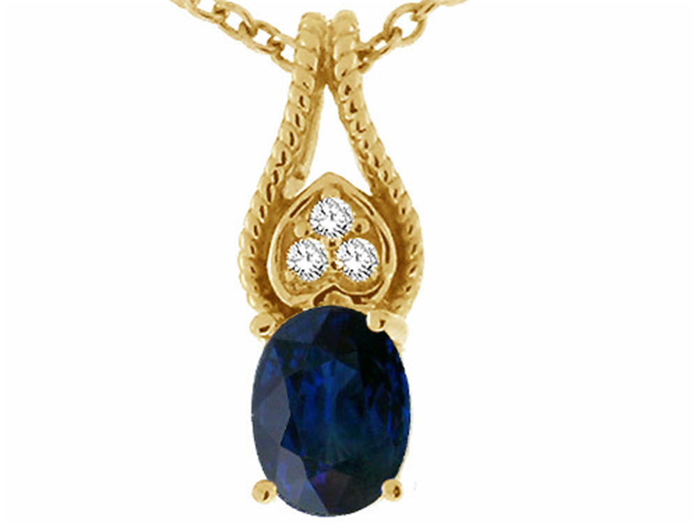Tommaso Design™ Oval 7x5mm Genuine Sapphire Pendant Necklace