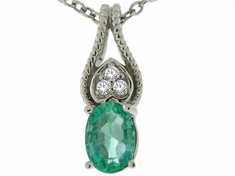 Tommaso Design Oval 7x5mm Genuine Emerald Pendant Necklace