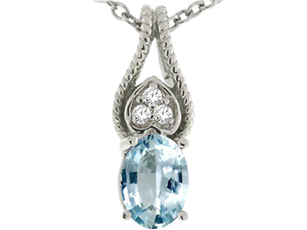 Tommaso Design Oval 7x5mm Genuine Aquamarine Pendant Necklace