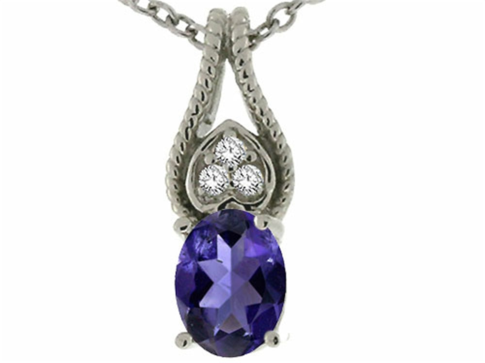 Tommaso Design Oval 7x5mm Genuine Iolite Pendant Necklace