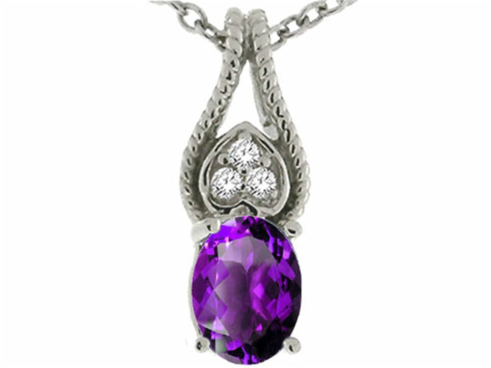 Tommaso Design Oval 7x5mm Genuine Amethyst Pendant Necklace