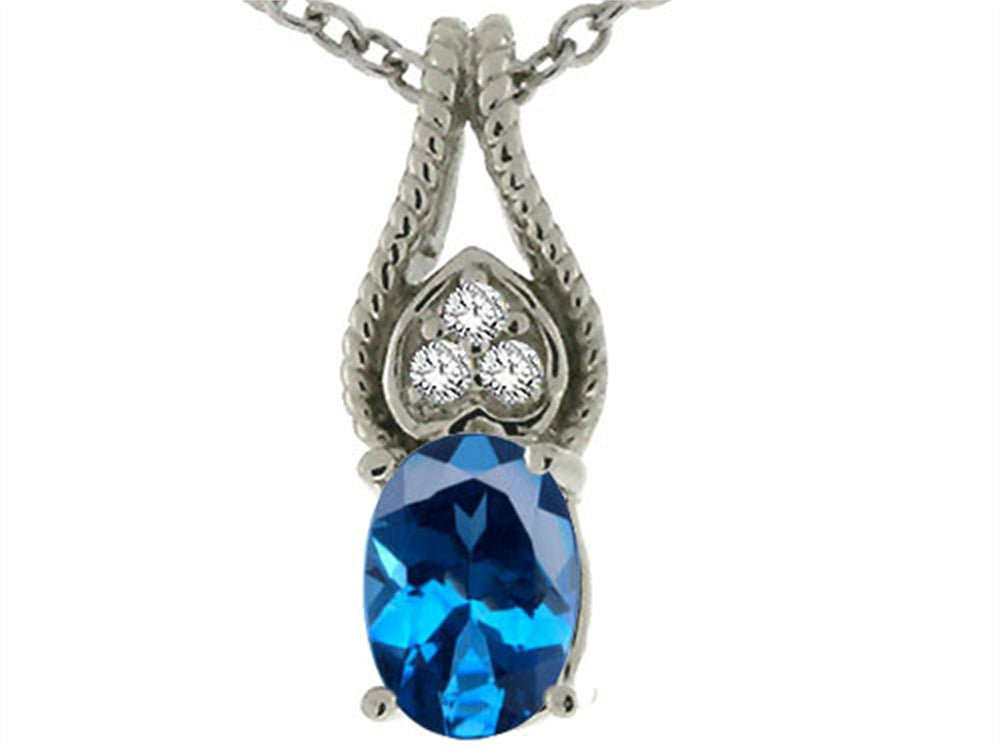 Tommaso Design Oval 7x5mm Genuine Blue Topaz Pendant Necklace