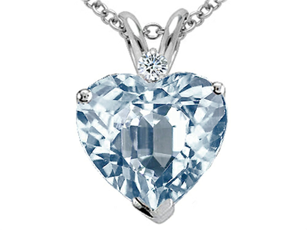 Tommaso Design Simulated 8mm. Heart Shape Aquamarine and Genuine Diamond Pendant Necklace