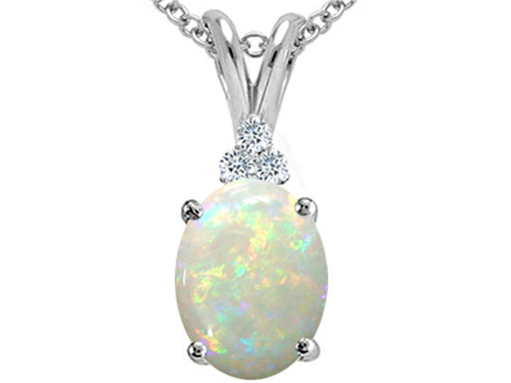 Tommaso Design Genuine Oval Opal and Diamond Pendant Necklace
