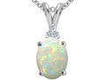 Tommaso Design Genuine Oval Opal and Diamond Pendant Necklace