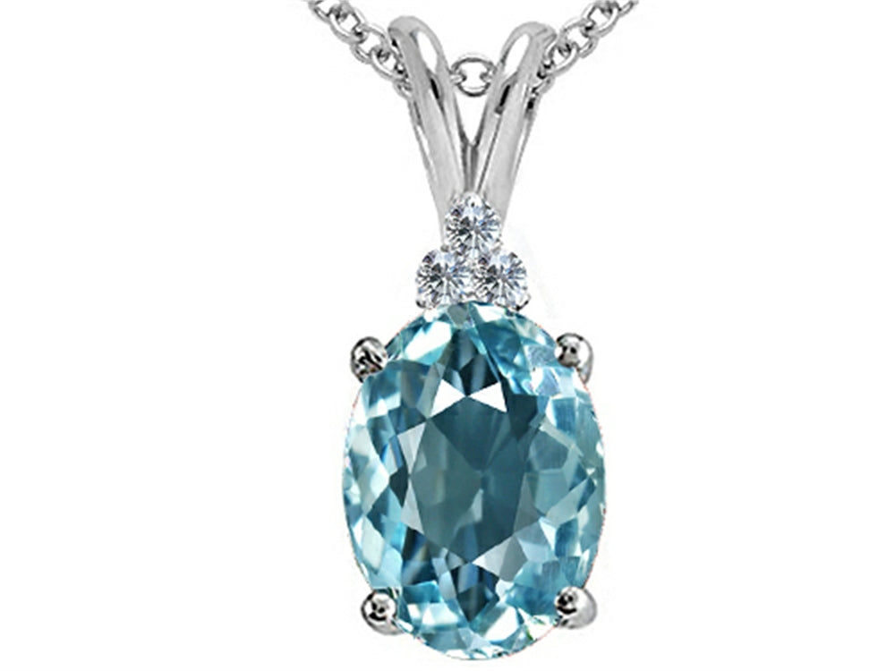 Tommaso Design Simulated Oval Aquamarine and Genuine Diamond Pendant Necklace