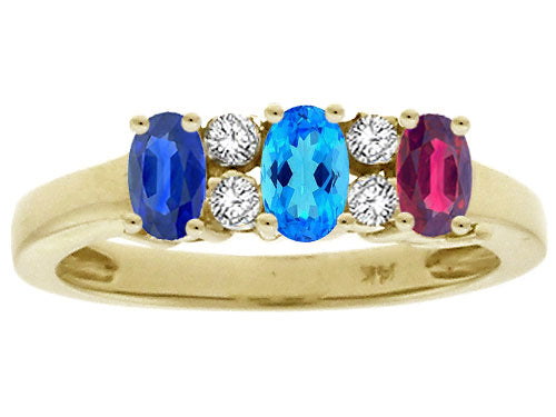 Star K 14kt Gold Oval 3 Birthstones 5x3mm Mothers Ring