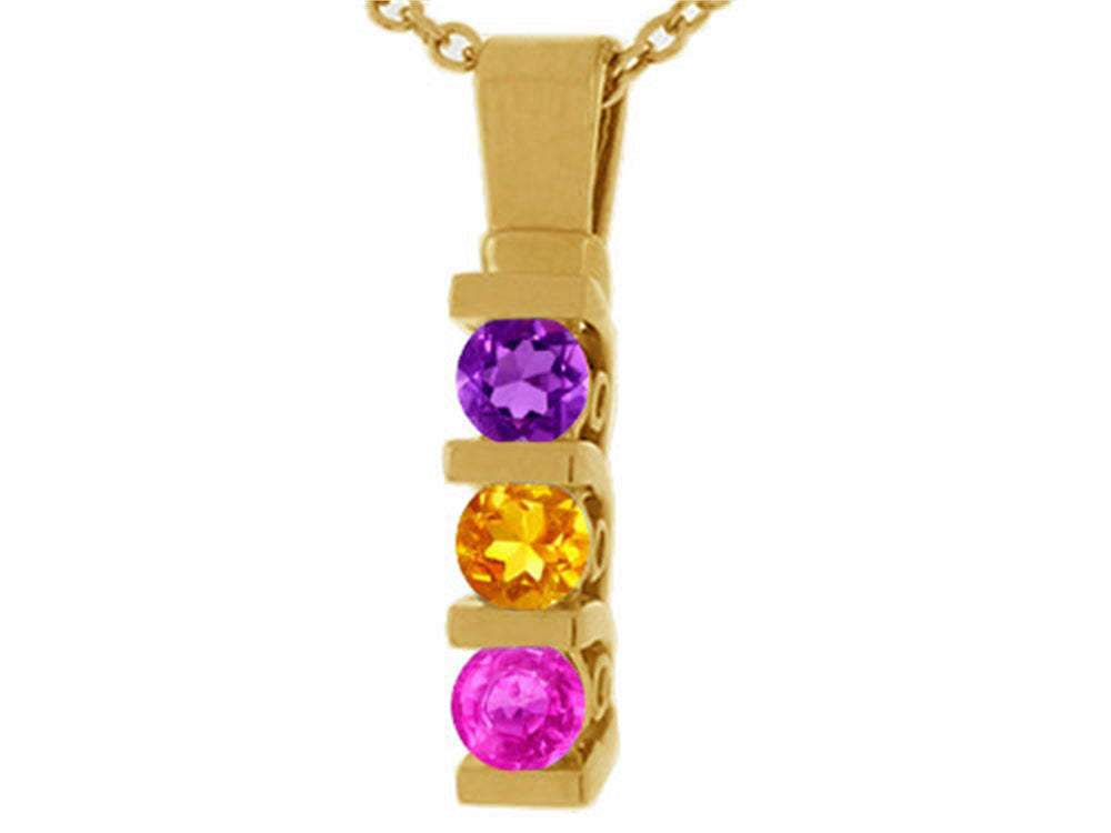 Star K 14kt Gold Round 3 Stone Mothers Dangling Pendant Necklace