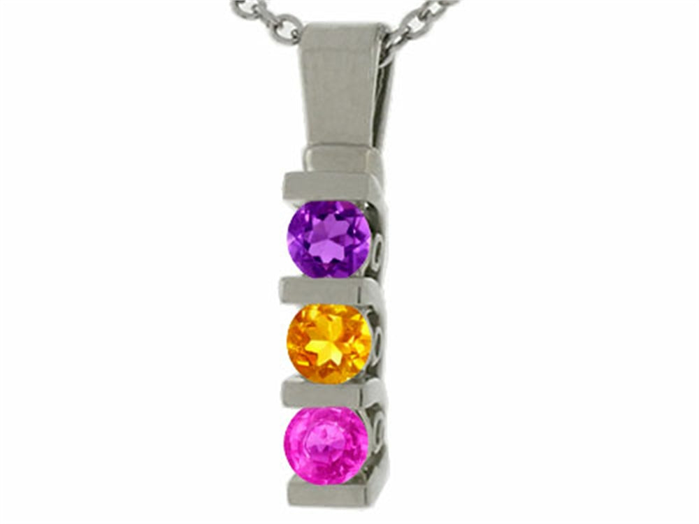 Star K 14kt Gold Round 3 Stone Mothers Dangling Pendant Necklace