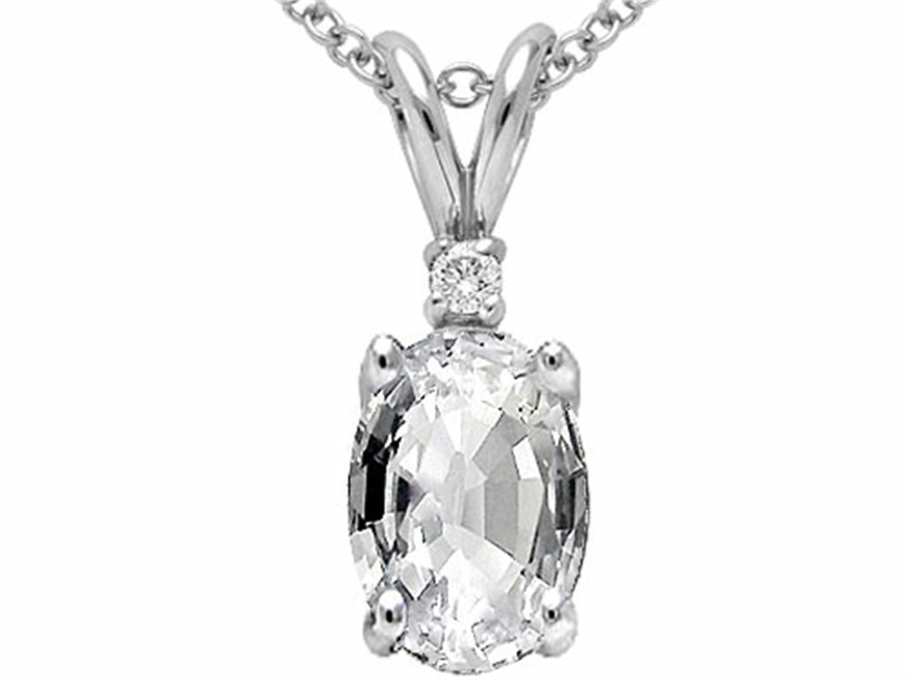 Tommaso Design Oval 7x5 mm Genuine White Topaz Pendant Necklace