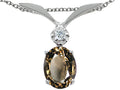 Tommaso Design Oval 7x5mm Genuine Smoky Quartz Pendant Necklace