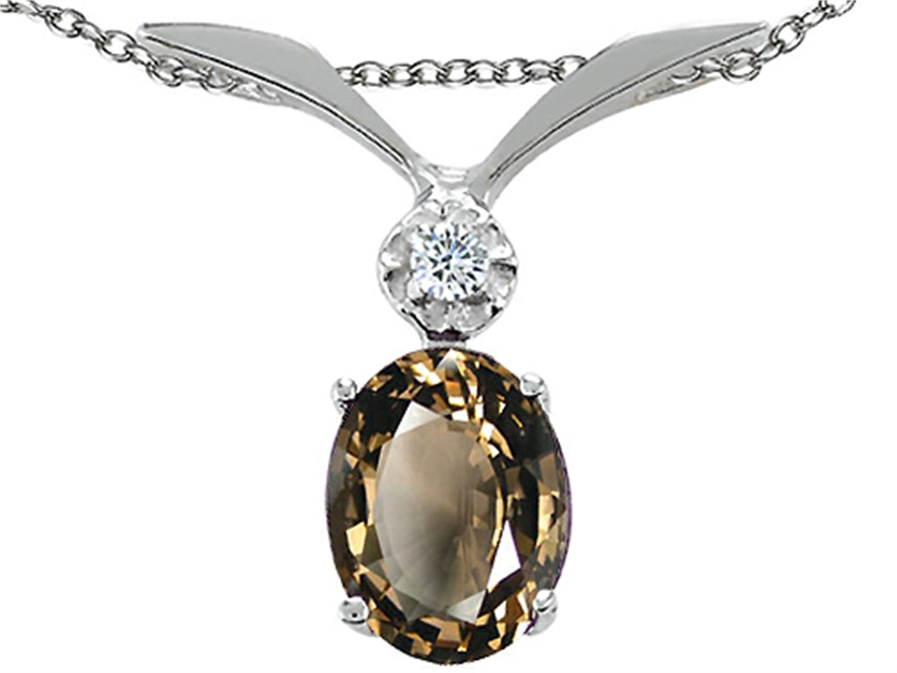 Tommaso Design Oval 7x5mm Genuine Smoky Quartz Pendant Necklace