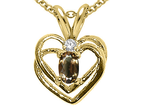 Tommaso Design Oval 5x3 mm Genuine Smoky Quartz Heart Pendant Necklace