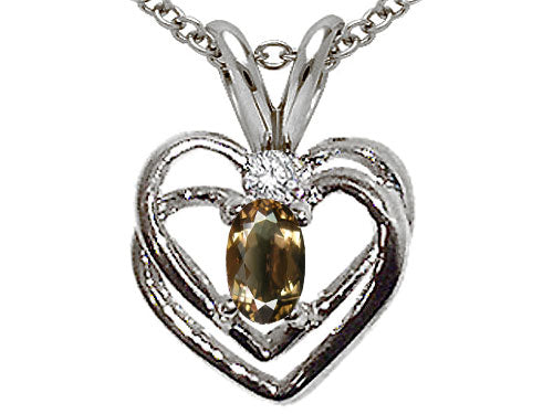 Tommaso Design Oval 5x3 mm Genuine Smoky Quartz Heart Pendant Necklace