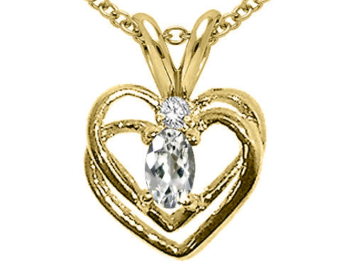 Tommaso Design Oval 5x3 mm Genuine White Topaz Heart Pendant Necklace