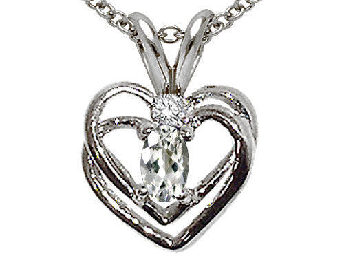 Tommaso Design Oval 5x3 mm Genuine White Topaz Heart Pendant Necklace