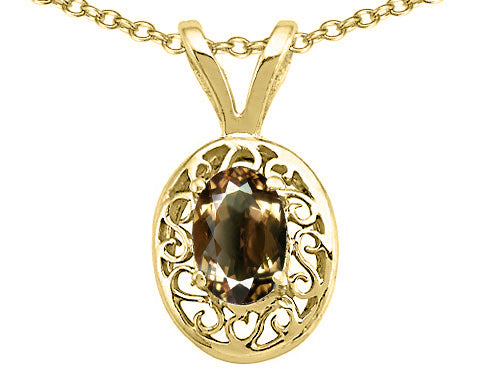 Tommaso Design Oval 6x4mm Genuine Smoky Quartz Pendant Necklace