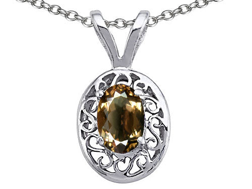 Tommaso Design Oval 6x4mm Genuine Smoky Quartz Pendant Necklace