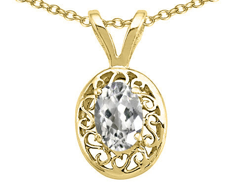Tommaso Design Oval 6x4mm Genuine White Topaz Pendant Necklace