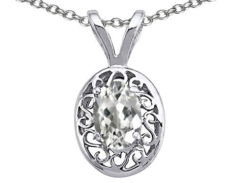 Tommaso Design Oval 6x4mm Genuine White Topaz Pendant Necklace