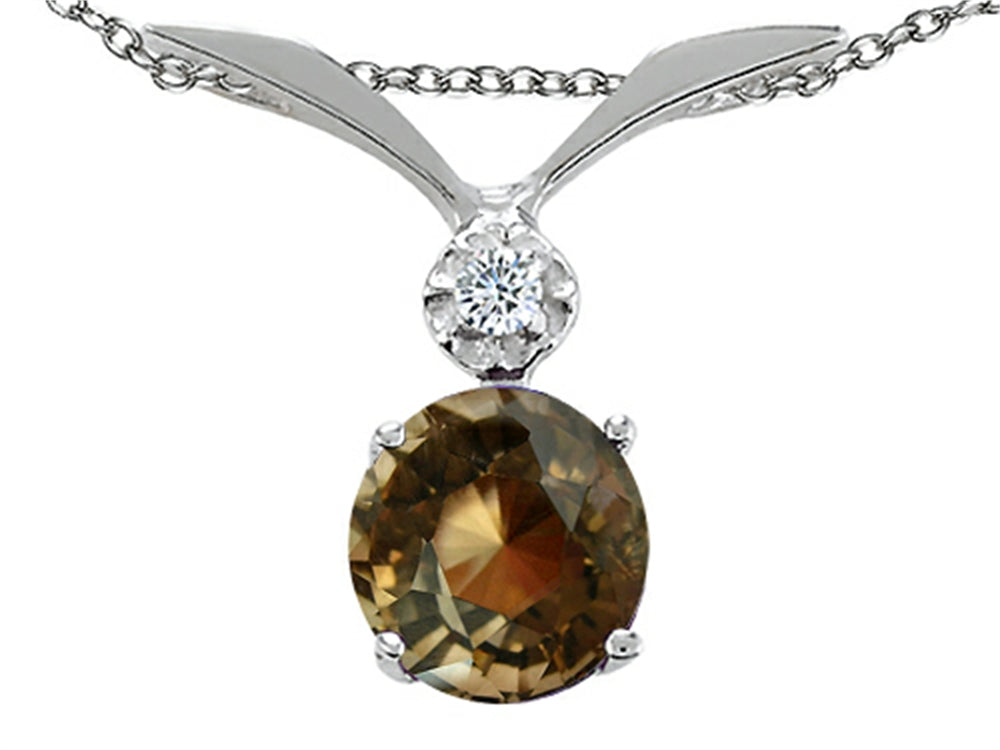 Tommaso Design Round 7mm Genuine Smoky Quartz Pendant Necklace